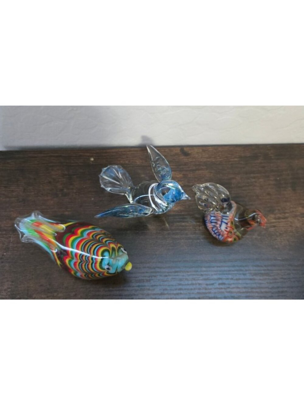 Set Of 3 Handblown Glass Bird Figurines - Multicolor Clear & Blue Designs - Picture 2 of 16